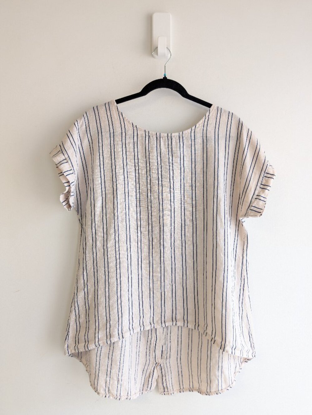 Terzo Millennio Striped Linen high low short sleeve top